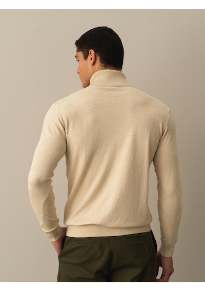 Xint Bej Regular Fit Balıkçı Yaka Pamuklu Kazak 801654 Bej Melanj