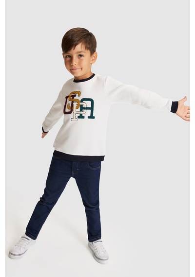 U.S. Polo Assn. Erkek Çocuk Fildişi Renkli Uspa Harf Baskılı Sweatshirt 50329963-vr265 Fıldısı