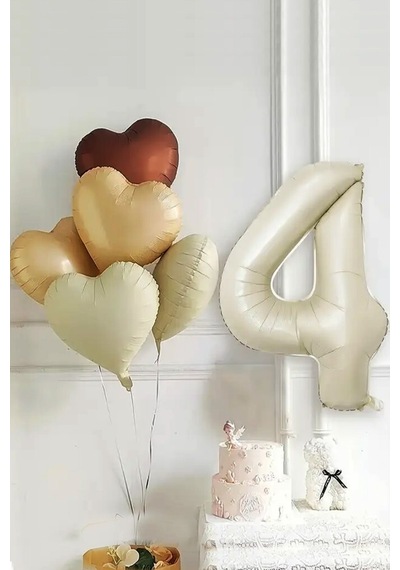 Beysüs 4 Yaş Retro Doğum Günü Balon Seti 5 Adet Kalp Balon Standart