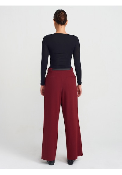 Dilvin 71577 Kemerli Ve Pilili Pantolon Bordo