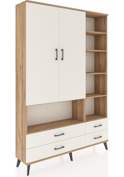 Arges Dolap 10 Raflı 4 Çekmeceli 2 Kapaklı 132x30x195 Çam-ayt... Çam