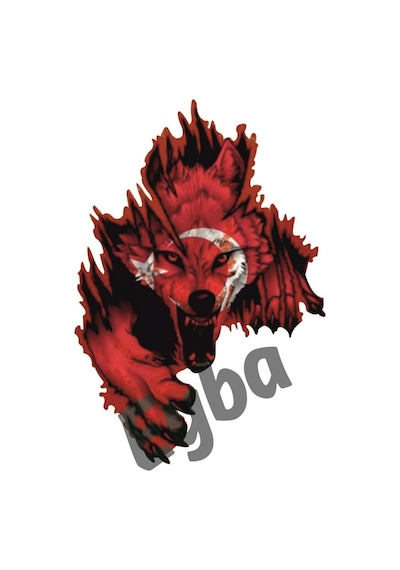 Türk Bayrağı Sol Yön Kurt Bozkurt Boz Kurt Sticker 26x18 Cm 00244 Renkli Baskı