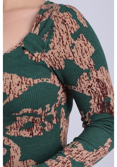 Armonika Kadın Yeşil-bej Asimetrik Yaka Detaylı Bluz Arm-26k001046