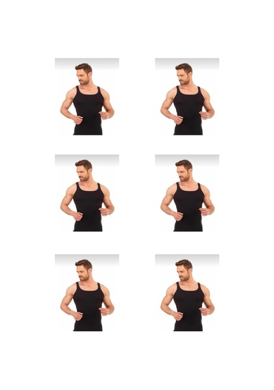 Berrak Erkek Yazlık İnce Askılı Fitilli Kaşkorse Atlet Pamuklu 6'lı Paket Siyah