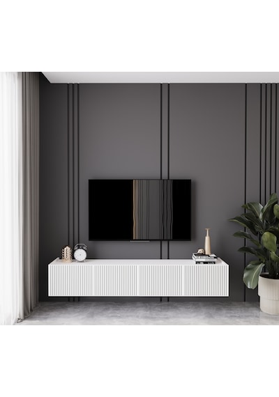 Capella Beyaz Country Mdf 4 Kapak Duvara Monte 180 Cm Tv Ünitesi