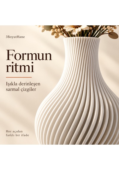 Sarmal Tasarım Dekoratif Vazo 20 Cm Kuru Ve Yapay Çiçek Vazosu Beyaz