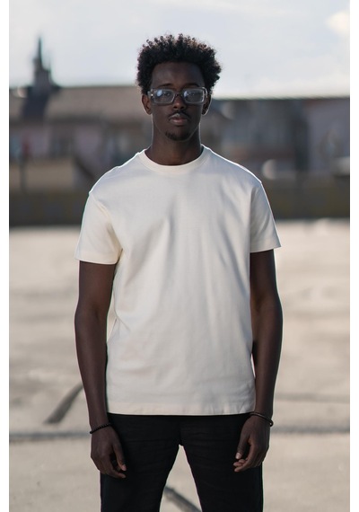 Bisiklet Yaka Lu Basic Oversize Geniş Model T-Shirt Krem krem