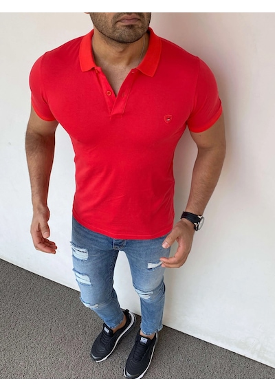 Modefendi Slim Fit Polo Yaka Pamuklu Tshırt Kırmızı