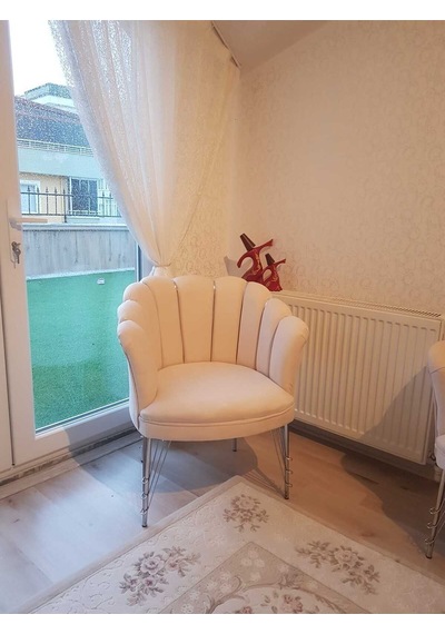 Garden House Papatya/i Stiridye Model Krem Kumaş Metal Gümüş Krom Ayaklı Tekli Koltuk Berjer