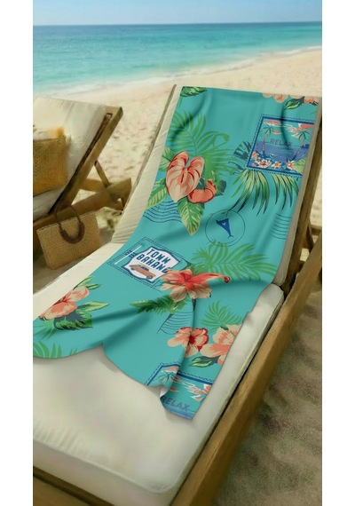 Tropikal Desenli Yüksek Su Emici 70x150cm Plaj Havlusu Renkli