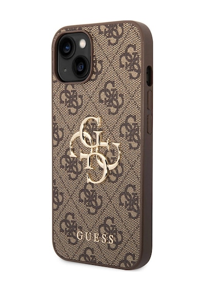Apple Uyumlu iPhone 15 Plus Kılıf Guess Lisanslı Pu Deri Yazı Ve 4g Metal Logolu Desen Kahverengi