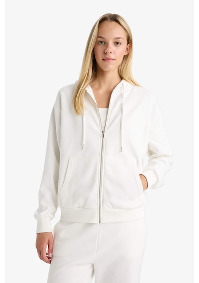 Defacto Relax Fit Kapüşonlu Basic Düz Kalın Fermuarlı Sweatshirt C1809ax25auer105 Ekru