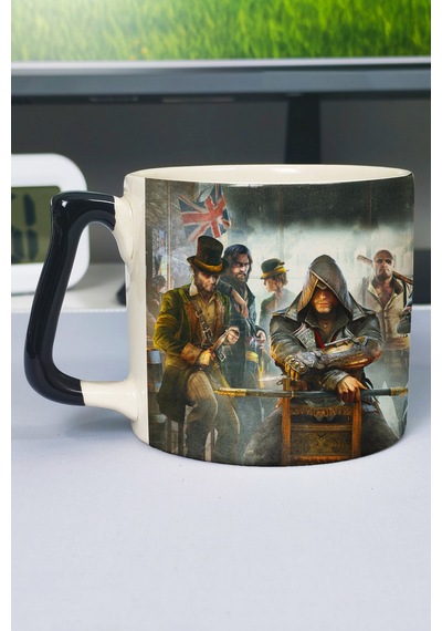 Assasin's Creed Baskılı Seramik Lüks Kupa 1 Adet Özel Siyah Kulp Dalga Kulp V3d Çok Renkli