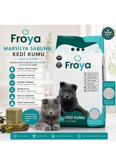 Froya Marsilya Sabunu Kokulu Kedi Kumu 10 Lt Orta Taneli Topaklanan Tozsuz Kedi Kumu