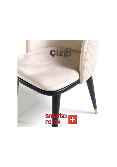 Smarto Relax Çizgi 2'li Yemek Masası Sandalye Seti - Ahşap Ayaklı, Beyaz Kumaş Kahverengi & Bej