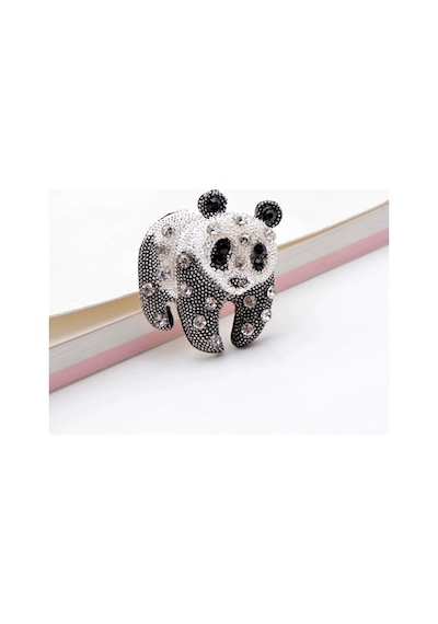 Black & Shine Panda Broş Siyah - Gümüş