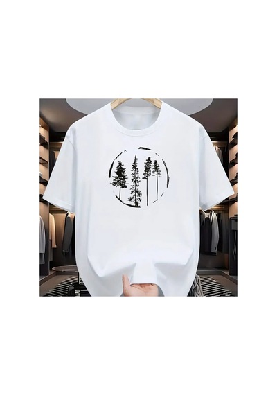Caddemia Yaz Moda Rahat Gevşek Orman Ağacı Desen Baskılı Spor Yuvarlak Boyun Kısa Kol Beyaz 2XL Caddemia Yaz Moda Rahat Gevşek Orman Ağacı Desen Baskılı Spor Yuvarlak Boyun Kısa Kol Beyaz 2XL