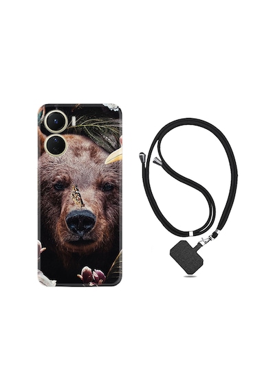 Vivo Y16 Kılıf İpli Boyun Askılı Desenli Silikon Flowers Bear 1337