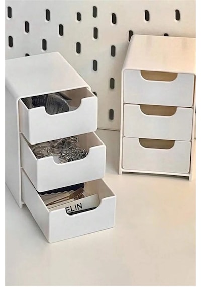 Tidy 2 Adet Mini Çekmece Organizer 3 Çekmeceli Çok Amaçlı Düzenleyici-takı Hobi Aksesuar Organizeri Beyaz