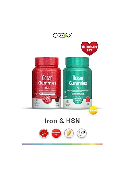 Gummies Iron Demir İçeren 60 Adet & Ocean Gummies Hsn 60 Adet Çiğnenebilir Jel Form