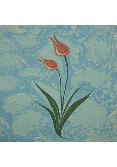 Ebru Laleler Doğal Taş Bardak Altlığı 4'lü Set - Natural Stone Coasters - Taş Çok Renkli