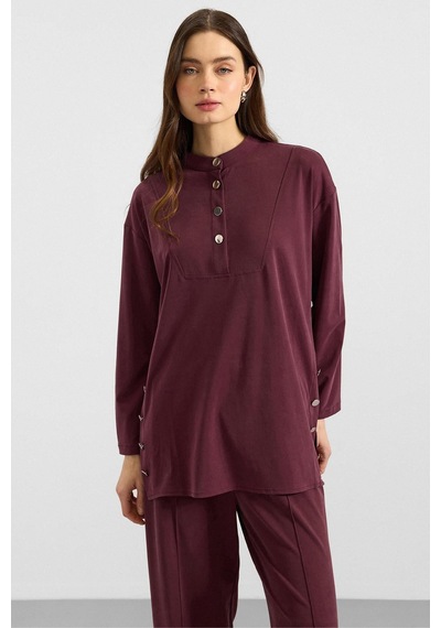 Olcay Metal Düğmeli Premium Kumaş Sweat Pantolon Takım Bordo 9405-tk