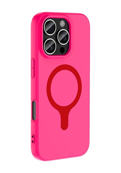 Maks Technology iPhone Uyumlu 16 Pro Max Kılıf M-safe Şarj Özellikli Mkst Aris Silikon Kapak - Koyu Pembe