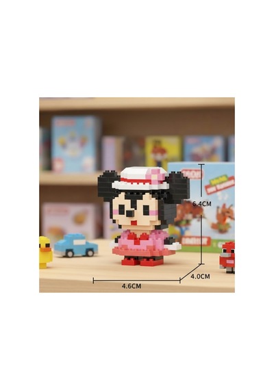 Pembe Elbiseli Sevimli Mouse Nano Blok - 3d Mikro Puzzle Hobi Seti