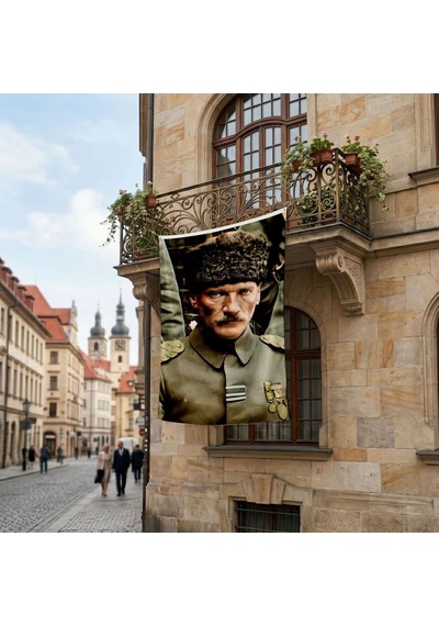 Kalpaklı Üniformalı Atatürk Poster Bayrak Premium Raşel Kumaş Ata54 Diğer