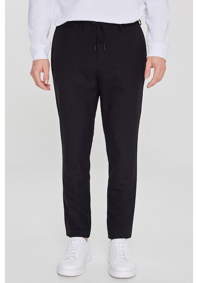 AC&Co / Altınyıldız Classics  Erkek Sıyah Slim Fit Dar Kesim Yünlü Yan Cepli Takım Elbise Pantolonu Siyah
