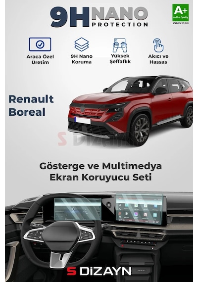 S-dizayn Renault Boreal 9h Nano Gösterge Ve Multimedya Ekran Koruyucu 2'li Set Parlak 2025 Üzeri A