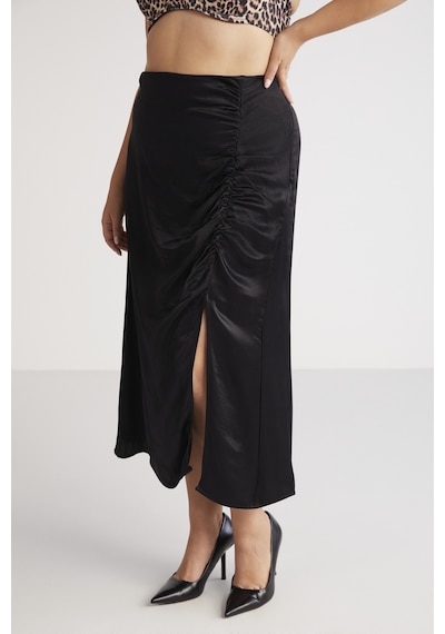 ETHIQUET JENA Kadın Kabarcıklı Saten Görünümlü Drape Detaylı Yırtmaçlı Midi Siyah Büyük Beden Etek ETHIQUET JENA Kadın Kabarcıklı Saten Görünümlü Drape Detaylı Yırtmaçlı Midi Siyah Büyük Beden Etek
