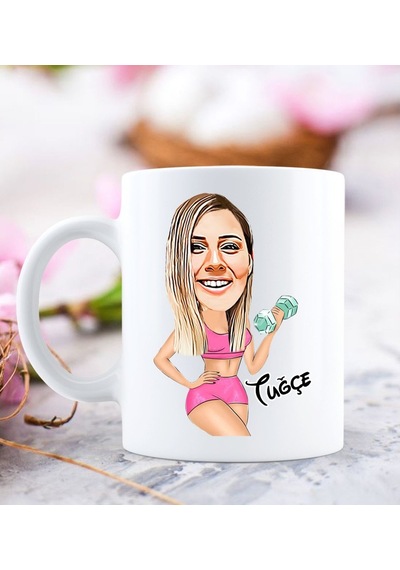 Kişiye Özel Kadın Sporcu Karikatürlü Beyaz Kupa Bardak-10