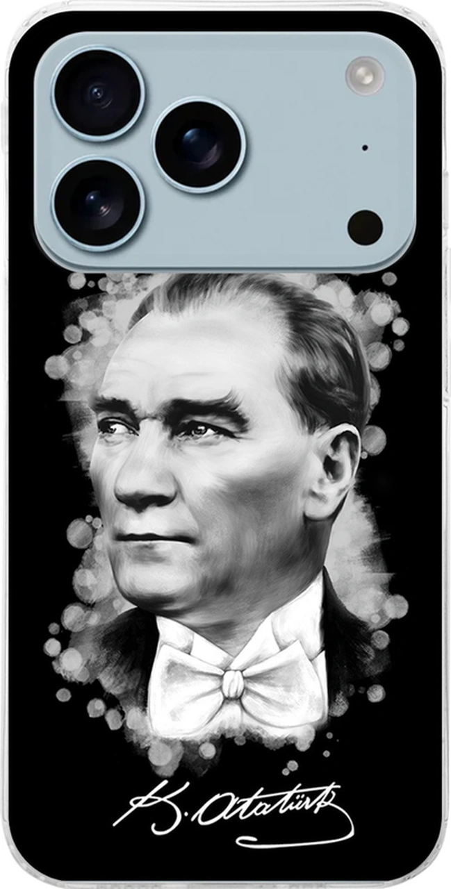 Apple Uyumlu iPhone 17 Pro İle Atatürk Baskılı Şeffaf Kılıf