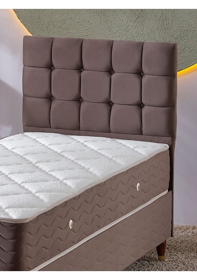Beehanem Bengü Tek Kişilik 3lü Set Yatak+baza+başlık Kahve 90 X 190