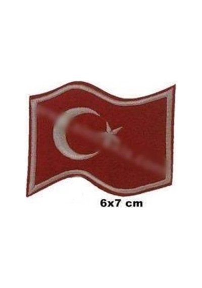 Türkiye Türk Bayrak Nakış Işleme Arma Patch Peç 6X7 Cm Beyaz - Siyah