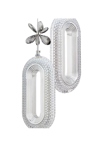 Led Alfa 2'li Gümüş 3 Renk Ledli Kristal Taşlı Modern Led Avize Krom