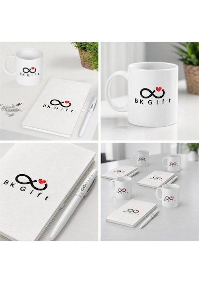 Logonuza Özel 5 Adet Beyaz Defter, Metal Kalem Ve Kupalı Kurumsal Hediye Seti