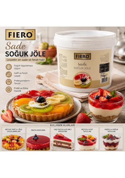 Fiero Soğuk Jöle Sade 7 Kg Pasta, Cheesecake Ve Tatlılar İçin Profesyonel Parlak Pasta Jölesi