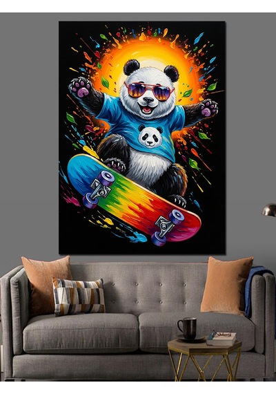 Kaykaycı Panda Skater Panda Dekoratif Kanvas - Mdf Ahşap Tablo