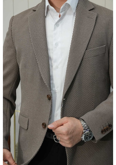 Bys Beystil Sivri Yaka Vizon Ceket 351 - Slim Fit Kahverengi