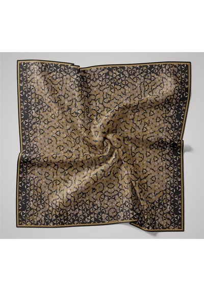 Silk Home İnce Pamuk Soft Eşarp Antrasit-bej Geometrik Desenli Tok Duruşlu 90x90 Çok Renkli