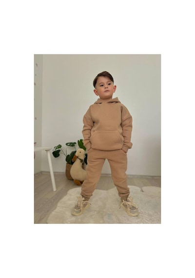 Jeliboomkidswear Kapşonlu Erkek 2li Takım Bej