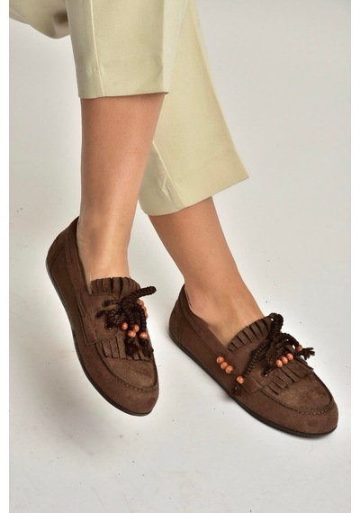 Fox Shoes Y602426202 Kahverengi Süet Bağcık Detaylı Günlük Kadın Ayakkabı Kahverengi