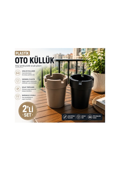 2 Li Plastik Oto Küllük Seti Araç Bardaklığı Uyumlu, Pratik Ve Kolay Temizlenebilir Araba Küllüğü