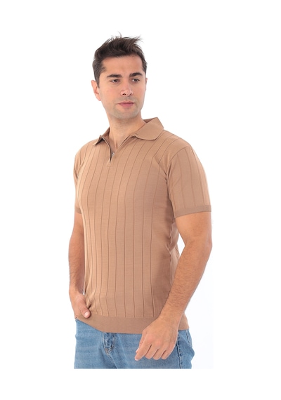 Monox Erkek Polo Yaka Fermuarlı Spor Yazlık Triko Tişort Kahverengi