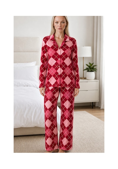 Fit Women Kadın Casual Esnek Bol Kırmızı Pijama Takımı 4668