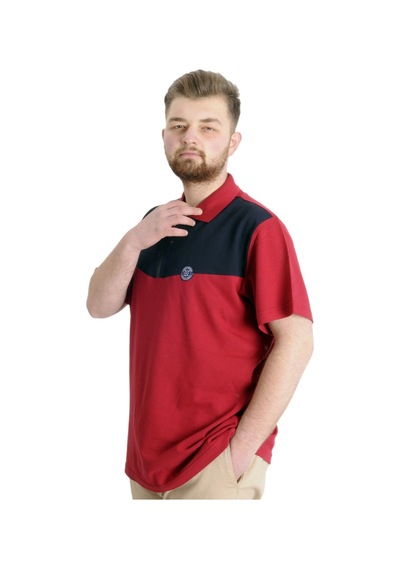 Mode Xl Büyük Beden Erkek T-Shirt Polo Fragmented 23325 Bordo 001