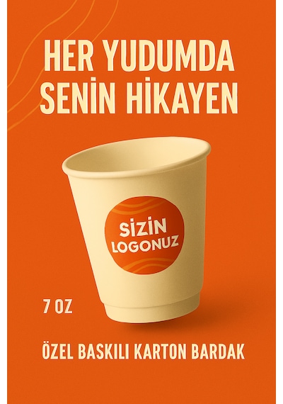 Karton Bardak 7 Oz Kağıt Bardak Özel Baskılı Logolu 3000 Adet