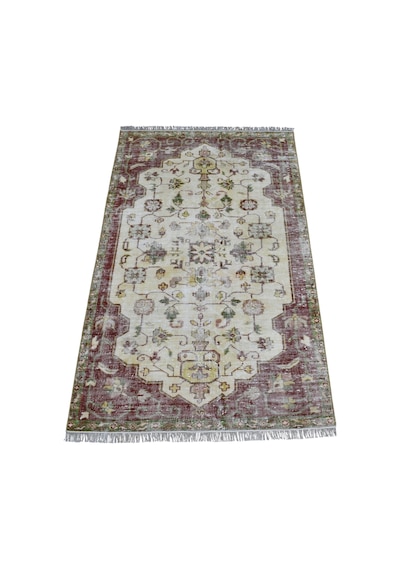 Zehra Abla Halı Vintage El Dokuma Benzersiz Eskitme İran Yün Halı 7465 Çok Renkli